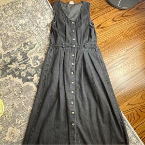 L.L. Bean Charcoal Button-Front Maxi Dress